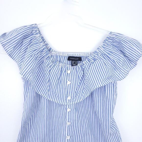 Atmosphere Off Shoulder Top Size 6, Blue White, Cotton, Summer Shirt, Ruffles - Picture 6 of 7